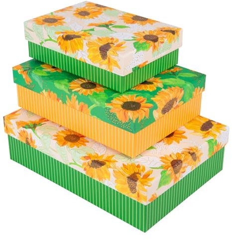 goldbuch 85 548 Kartonagen 3er Set Sunflower, 3 Geschenkboxen rechteckig | Geschenkkartonagen 3er Pack mit Kunstdruck-Motiv Sonnenblumen, Goldprägung und Relief, 3 verschiedene Größen, Made in Germany