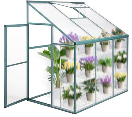 Anlehngewächshaus aus Aluminium, kompaktes Tomaten-Gartenhaus, Anlehngewächshaus aus Aluminium, kleiner Tomatenanbau, drei Türen, offene Rückseite, 182 x 122 x 195 cm, langlebige grüne Oberf