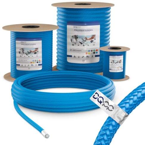 DQ-PP POLYPROPYLENSEIL – 8mm – 50m – BLAU – Traglast bis 750 kg Flechtleine Textilseil Schnur Rope Kordel Kunststoffseil geflochten