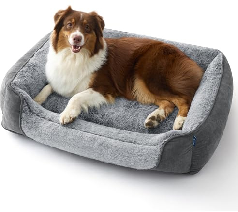 Bedsure Large Dog Bed Washable - 89x63x17cm Orthopedic Dog Sofa Beds with Non-Slip Bottom, Removable Washable Cover, Soft Pet Basket Couch, Rectangle Pet Beds for Dogs, Grey