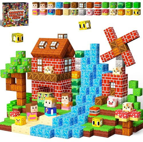 KIDCHEER Magnetische Bausteine 200 Stück | Wald Magnetbausteine für Kinder, Montessori Magnetblöcke Spielzeug , Kreative Geschenk für Jungen & Mädchen ab 3 - 10 Jahren