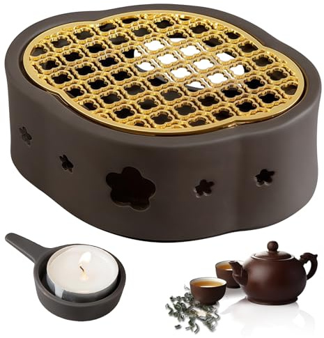 PORFOYO Teekannenwärmer, Stövchen Keramik mit Kerzenhalter und Herdmatte, Teewärmer Hohl Geschnitztes Design, Teekanne Wärmer für Wärmeerhaltung Tee Kaffee