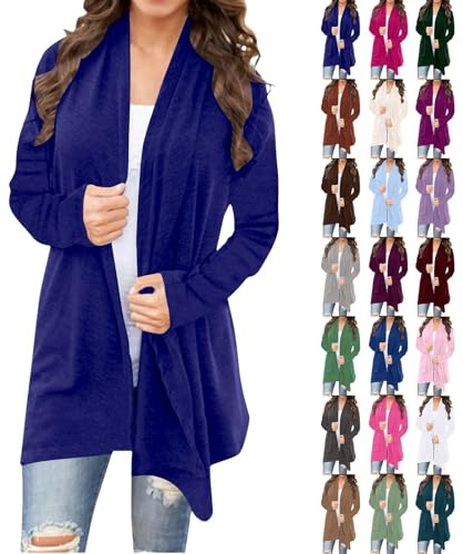 Cardigan da donna lungo elegante, cardigan in maglia oversize, cardigan lungo in maglia con parte anteriore aperta, elegante cardigan casual in tinta unita, leggera giacca di transizione a maniche