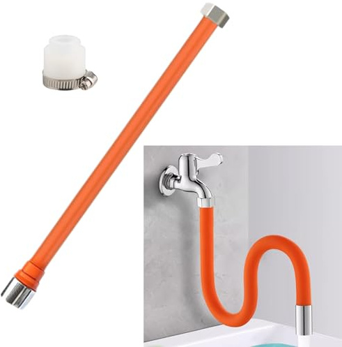 Syiyunran Wasserhahn Verlängerung Schlauch Wasserhahnverlängerung - Orange, 1 Stück, 30 CM, 360° Drehbarer Hahnverlängerung, Geeignet für Küche, Bartheke, Toilette, Waschbecken im Badezimmer