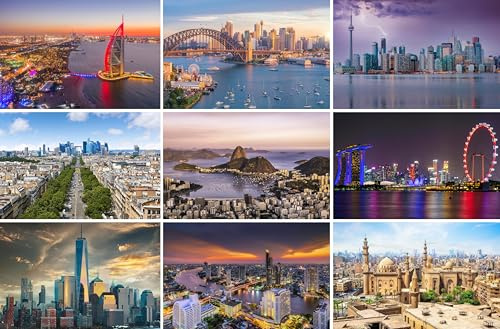 Postkarten-Set Around the World 9 Karten / Ansichtskarten / Grußkarten | Fotos Bilder aus Sydney Paris New York Rio de Janeiro Singapur Dubai Kairo Bangkok Toronto / Australien USA Thailand
