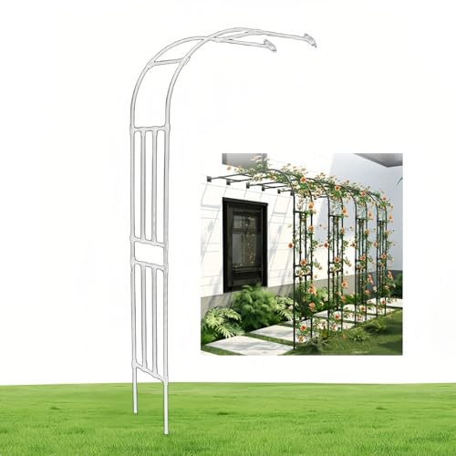 Arche de jardin en métal de 240 cm pour plantes grimpantes 1,2 1,5 1,8 2,1 2,4 2,8 m de largeur - Demi-arc blanc - Parfait pour la décoration extérieure et les mariages de jardin (120 x 240 cm)