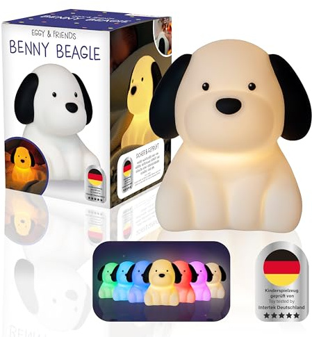 MegaLight EGGY & FRIENDS LED Nachtlicht Kinder | mit Dreamlight | RGB Farbwechsel & Timer | Einschlafhilfe mit Akku | Stilllicht dimmbar | Nachtlampe mit reduziertem Blauanteil | BENNY BEAGLE