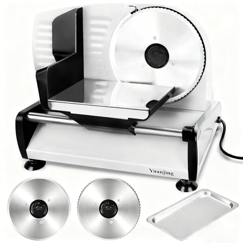 Meat Slicer 200W Electric Deli Food Slicer with 2 Removable 7.5 Stainless Steel Blade, Adjustable Thickness for Home Use, Child Lock Protection, Easy to Clean, Cuts Meat, Bread and Cheese