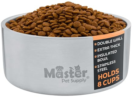 Master Pet Supply Stainless Steel Dog Bowls 64 oz Heavy Duty Stainless | Double Wall Extra Thick Insulated, Non-Slip Pet Water Bowl for Dogs, Cats & Pets, Anti Rust Metal, Dish Washer Safe
