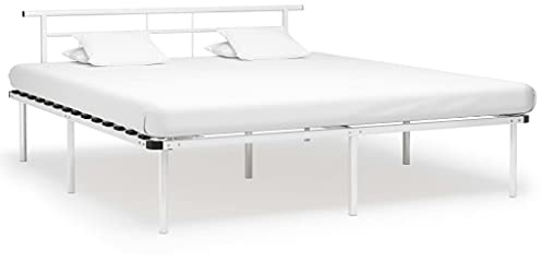 QJBSAVVA Metall Bettgestell 200x200 Weiß, Robuster Bettrahmen aus Pulverbeschichtetem Stahl mit Sperrholzlatten, Modernes Doppelbett für Jugendzimmer, Gäste oder Master Bedroom