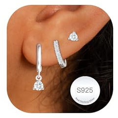 AVOTTO 3 Paires Boucles D'oreilles femme Argent Hypoallergénique Boucle d oreille Femme or Argent Huggie Clou Creoles D'oreille Piercings