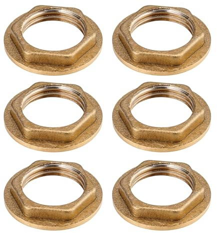 1/2 Inch Brass Flange Hex Nut - 6Pcs BSP Back Nuts for Tap & Sanitary Fittings, Bathroom Sink Accessories, Secure Plumbing Connectors