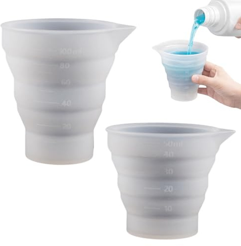 2PCS Silicone Laundry Dosing Ball & Measuring Cup Set (50ml+100ml),Foldable Detergent Dispenser,Washable Measuring Jug for Washing Machine Liquid,Laundry Liquid Dispenser,Laundry Detergent Dispenser