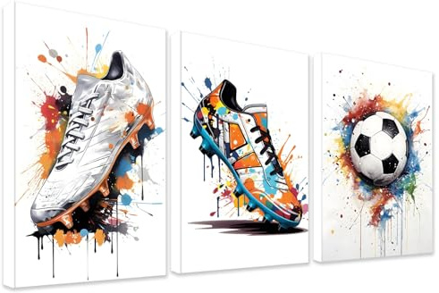 KiKiHong Tableaux Décoratifs Foot avec Cadre,Décoration Murale Sportive | Set de 3,pour Chambre, Salle de Jeux, Salon ou Bureau 30x40 cm
