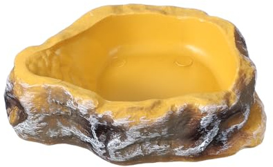 QUARKZMAN Cuenco De Comida para Reptiles XS 3.7 Pulgadas Amarillo | Plato De Alimentación Para Reptiles, Plato De Esquina De Roca Resina Para Gusanos, Diseñado Para Lagartos