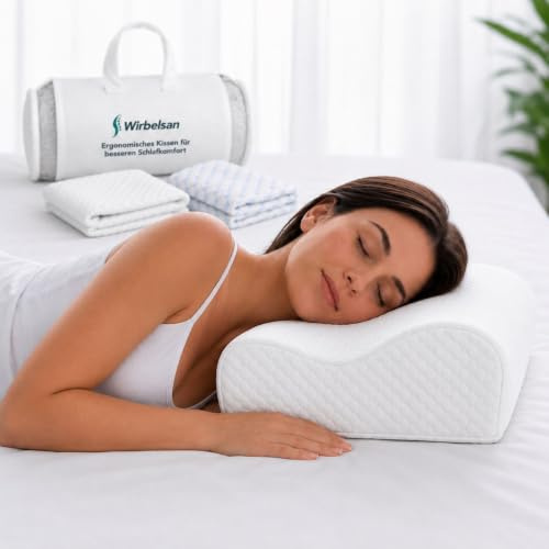 Wirbelsan® Ergonomisches Nackenstützkissen aus Memory Foam, Höhenverstellbar mit 4 Lagen & 6 Höhen, inklusive 2 Premium Bezüge, Seiten/Rücken/Bauchschläfer