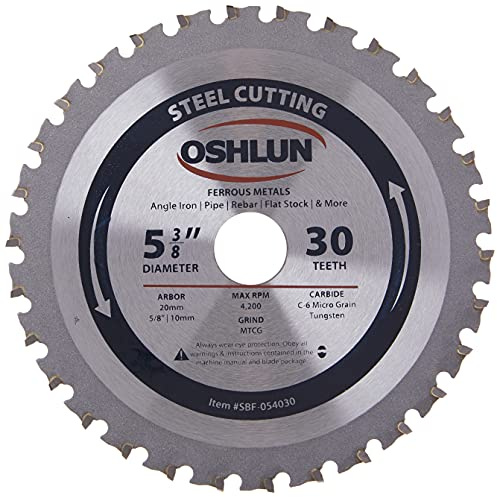 Oshlun SBF-054030 5-3/8-Inch 30 Tooth MTCG Saw Blade with 20mm Arbor (5/8-Inch and 10mm Bushings) for Mild Steel and Ferrous Metals