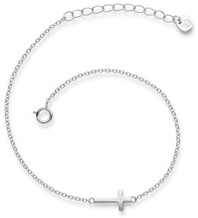 GLANZSTÜCKE MÜNCHEN Damen Armband Kreuz aus 925/- Sterling Silber 17 + 3 cm | Silberarmband,Kreuzanhänger,Kreuzarmband,Motivarmkettchen,Glaube,Ankerarmband