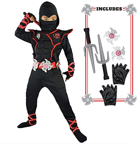 Spooktacular Creations Ragazzi Ninja Costume di Lusso per i Capretti con Ninja pugnali e Stelle da Lancio m 7-9 Nero/Multi