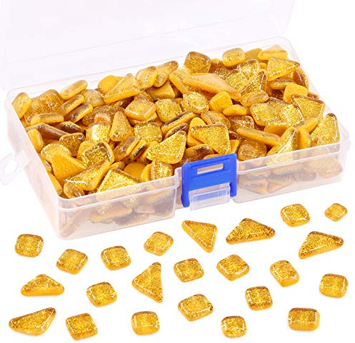 Swpeet Assortiment de carreaux de mosaïque orange Shine Crystal Series de 0,5 kg, carrés et triangulaires, véritables carreaux de mosaïque pailletés, parfaits pour la décoration de la maison et les