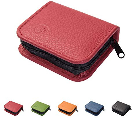 Homöopathische Taschenapotheke für Globuli, leer, Globuli-Tasche für 12 Globuli-Röhrchen (Glas), handgemacht aus echtem Leder (kirsch-rot)