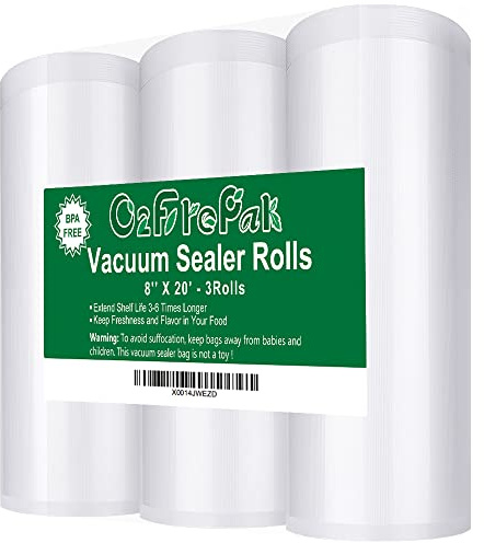O2frepak 3 Pack 20x600cm Embossed Vacuum Food Sealer Bags Rolls | BPA Free Food Grade,Customized Size,Long Term Preservation Vacuum Sealer Rolls,Great for All Vacuum Sealer