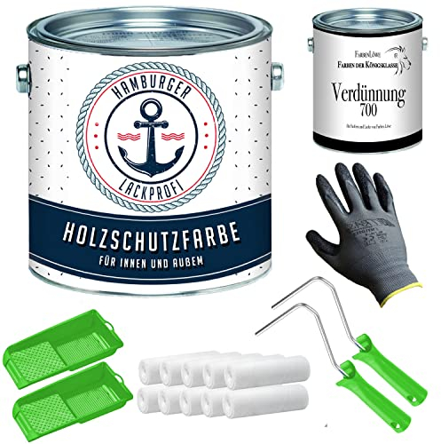 PU Holzschutzfarbe SEIDENMATT Steingrau RAL 7030 Grau Wetterschutzfarbe Holzfarbe Holzlack - PU verstärkt & UV-beständig + Lackier-SET (X300) & Verdünnung (1 L) // Hamburger Lack-Profi (1 L)