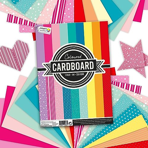 Craft Sensations 72 Blatt Dekorpapier - Karton - Buntes Papier DIN A4-220g/m² Set 9 Farben und Mustern – Stabil Bastelpapier und Farbige Blätter - Für Hobby, Basteln, Drucken, Schule, Deko & Geschenke