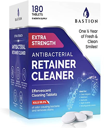 Retainer Cleaner & Denture Cleanser - 180 Effervescent Tablets 6 Month Supply Removes Stains, Discoloration, Odors, Plaque Clear Aligners, Mouth Night Guard, All Dental/Oral Appliances