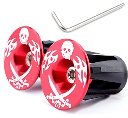 MUQZI Bicycle Handlebar Ends Plugs Caps – Aluminum Bike Handle Bar Ends Caps, Suitable for Most Bicycles Road Bike Mountain Bike BMX MTB Fixie(Red skull)