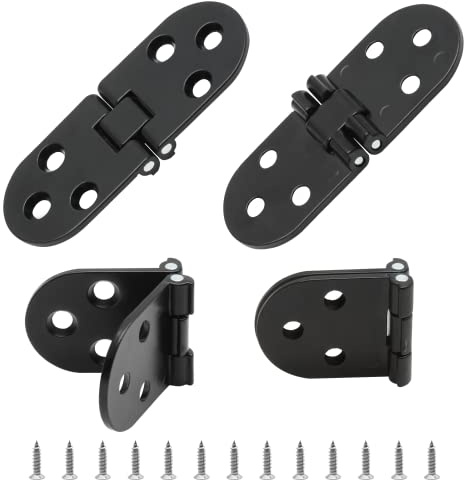 Cjueiom Folding Table Hinge, Matte Black, 4PCS | With Screws, 180 Degree Round Cabinet Hinge, Folding Flip Top Hinges, Zinc Alloy, For Cupboard Drawer Wardrobe Wooden Box