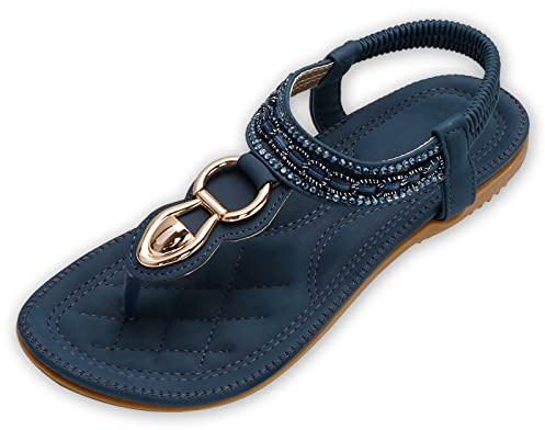 Zoerea Sandali Donna Estive Comode Piatto Bohemia Infradito Spiaggia Estivi Open Toe Donne Moda Scarpe Casual Stile A Blu Scuro,38 EU