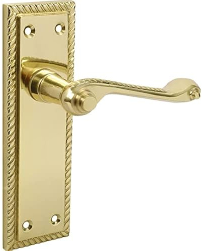 Designer Levers Georgian Roped Design Lever Door Handles, Polished Brass | For interior doors; supplied as a pair; for latch doors; long latch format.