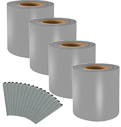 Sellon24® PVC Sichtschutzstreifen Doppelstabmatten Zaunfolie 4er Set | 4 Rollen 35m x 19cm | 80 Befestigungsclips inklusive | Sichtschutz Windschutz 450g/m² (Grau)