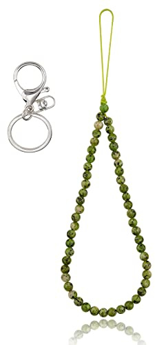 BEEFLYING Natural Stone Beaded Phone Charm Wrist Strap for Case | Gemstone Beaded Handmade Cellphone, for Keychain Phone Card Wallets, with Alloy Lobster Clasp