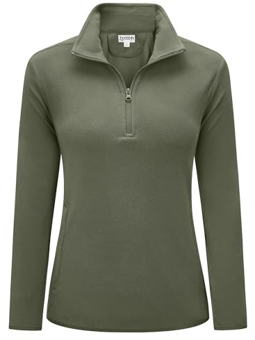 33,000ft Damen Fleece Pullover mit Halbreißverschluss Fleeceshirt Winter Warm Ski-Pullover Microfleece Atmungsaktiv Fleecepulli für Reisen Wandern Skifahren Grüngrau 38