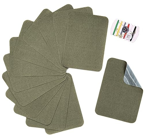 TXSN 12PCS Iron-on Repair Patch, Cotton Repair Patch for Clothes Pants Mending and Decorating Size 3 by 4-1/4, Military Green