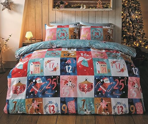 Rapport Set copripiumino matrimoniale reversibile in microfibra, con calendario dell'Avvento natalizio, set di biancheria da letto multicolore