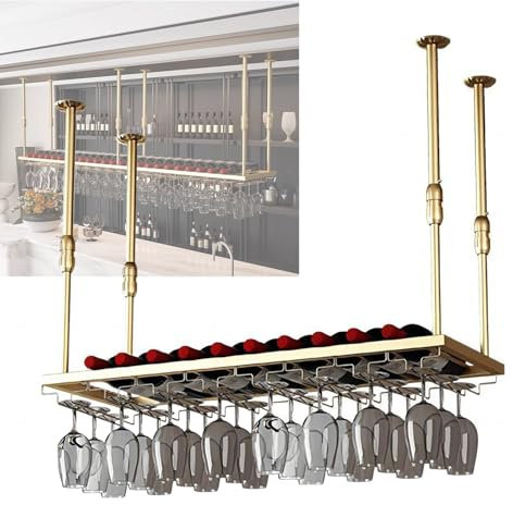 whalebee Weinglasregal Unter Dem Schrank Weinregal Metall Schwarz, Gold Gläserhalter Stielgläser Halter Hängendes Regal 60cm Bis 200cm Platzsparend Hängendes Weinglashalter Für Familie Hotel Bar