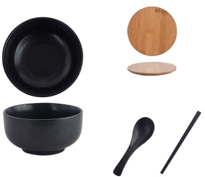 EIOLWJIEO Bol Ramen japonais en céramique de qualité alimentaire, Style Oriental, sans danger pour les aliments, grand bol à nouilles en céramique, noir