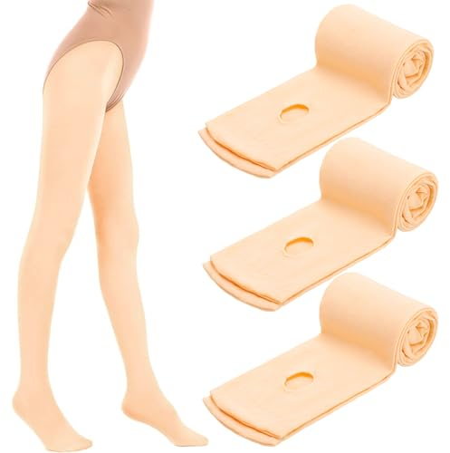 Zuimei Ballettstrumpfhosen für Mädchen, Ballettstrumpfhosen, Fuß, Tanz, Training, Strumpfhosen mit Löchern, wandelbar, Ballett-Leggings, Strumpf für Kinder, Ballettübungen, 3 Paar, nude, XL