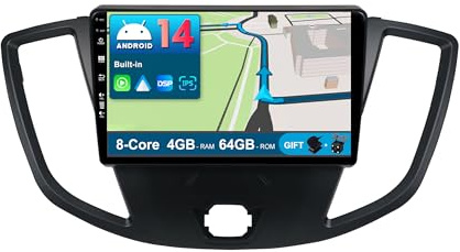 BXLIYER Android 14 Autoradio für Ford Transit Tourneo Custom (2013-2019) - 4G+64G - Eingebaut DSP/Carplay/Android Auto - LED Kamera + MIC - IPS 9 Zoll 2 Din - Lenkradsteuerung DAB 360-CAM Fast-Boot