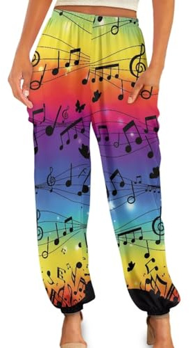 Gzzxiailg Colorful Musical Notes Womens Kung fu Pant Non-See-Through Bloomers Workout Lounge Joggers Sporty Leggings Leisure Slimming Dancing Long Pants for Daily