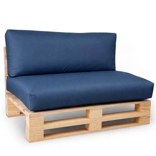 bananair - Palettenkissen Outdoor Wasserdicht & Abnehmbar - Schaumstoffpolsterung, Bequem - Polster Ideal für Europaletten/Palettenmöbel (Set 1 Sitzkissen 120x80 + 1 Rückenkissen 120x40, Blau)
