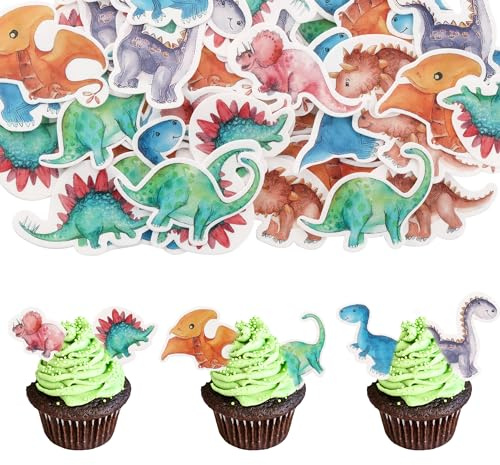 Gyufise 50Pcs Essbare Dinosaurier Safari Cupcake Toppers für Dino Thema Baby Dusche Geburtstag Party Kuchen Dekor Zubehör