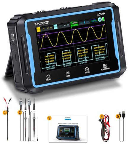 Jadeshay Oscilloscope Portatif, 2C53P 50 MHz 3 en 1 Oscilloscope Numérique Portatif Générateur de Signaux Multimètre avec Double Canal