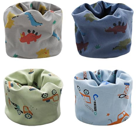 Loop Schal Kinder, 4 Stück Kinder Schals Baumwolle Schlauchschal Baby Hals Wärmer Multifunktionstuch Winter Herbst Frühling für Jungen Mädchen