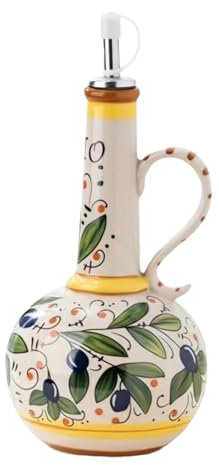Oliera decorativa in ceramica per olio d'oliva, 500 ml, dipinta a mano, con beccuccio in acciaio inox, per oli, salse, aceto