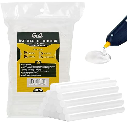 G4GADGET Hot Glue Sticks 50 Pack Glue Sticks for Glue Gun | Strong Bond | Fast Melt | Clear Hot Melt Glue Sticks for Crafting, DIY, Repairs, Arts & Crafts (50, 11mm x 100mm)