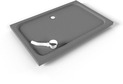Plato de Ducha Acrílico 80x120 cm Gris| Textura Pizarra Antideslizante | Extraplano 5 cm | – Incluye válvula y rejilla | Moments of Glass